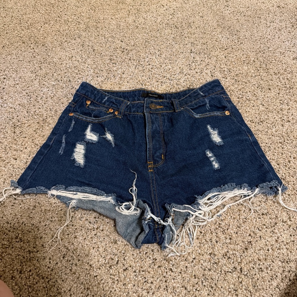 Forever 21 Dark Blue Distressed Jean Shorts